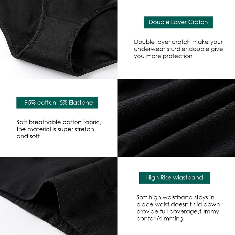 Annenmy Women's High Waist Cotton Underwear Sold Color Comfortable Briefs Panties (X-Large, Black, 5-pack) - Image 5